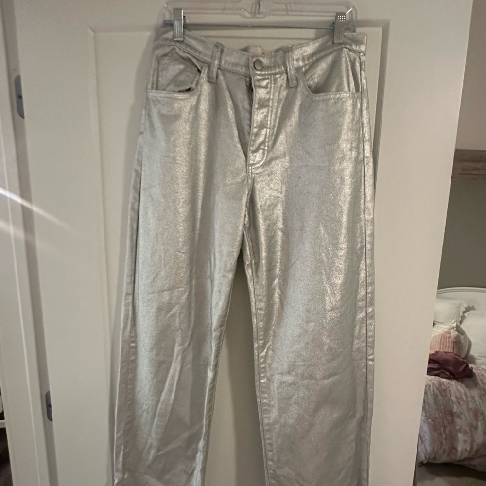 metallic silver boyfriend jeans